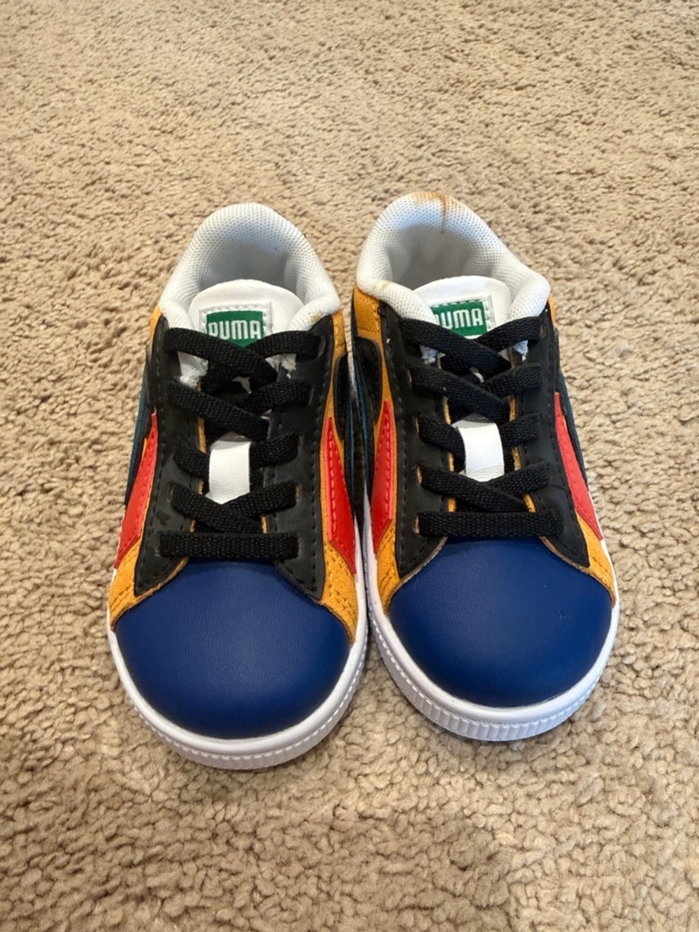 Puma Kids' Multicolor Suede Lace-Up Sneaker - Yellow, Teal, Blue, Red, Black - Picture 3 of 9
